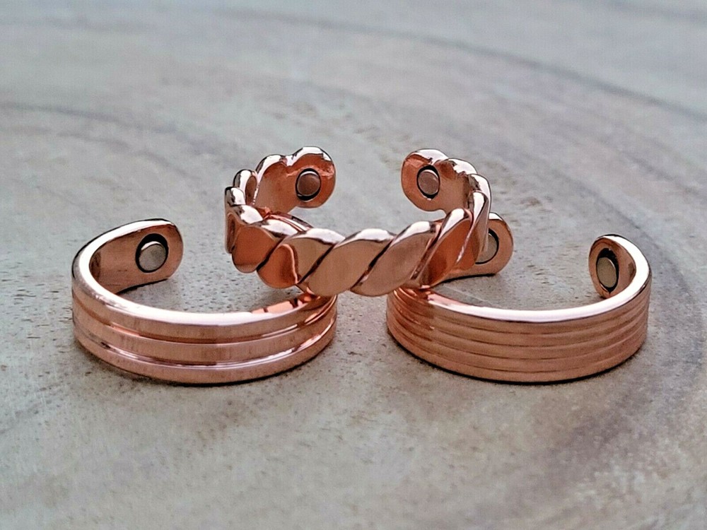2 Pack Pure Copper Magnetic Ring Men Women Arthritis Adjustable Adjustable Ring
