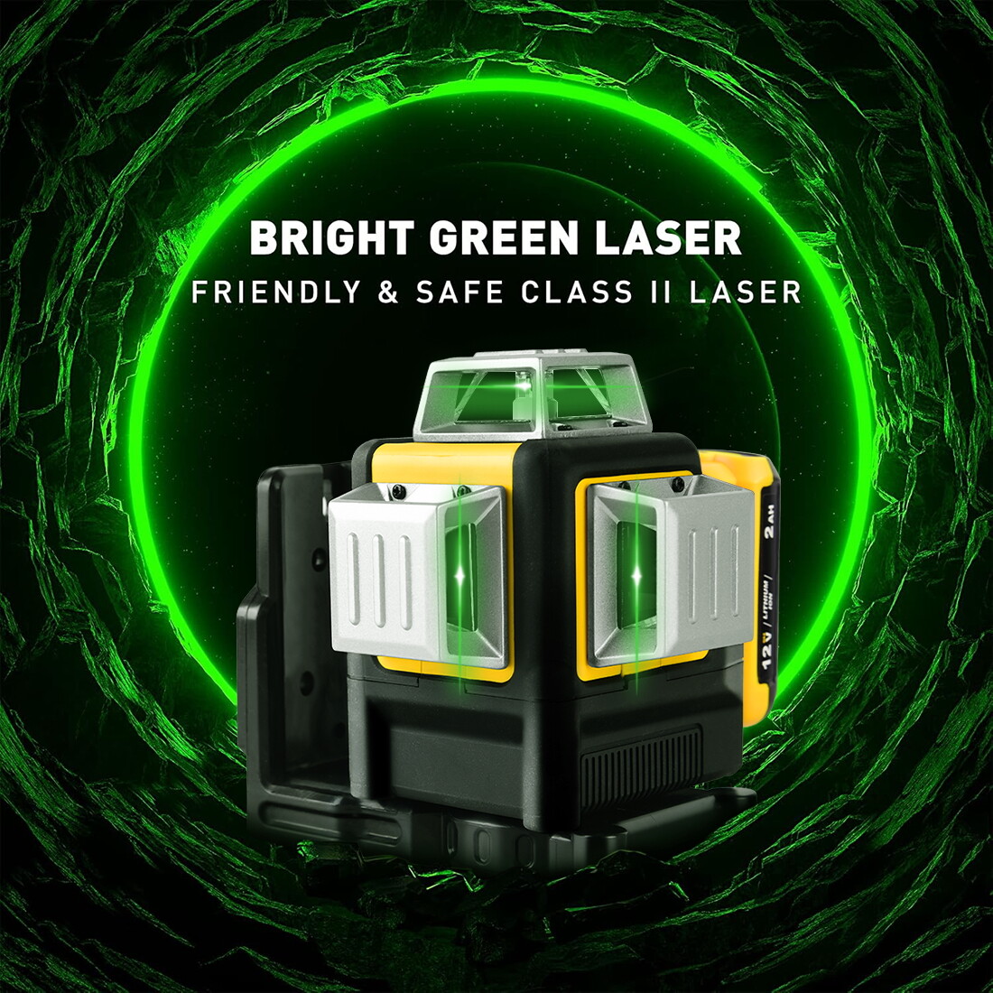 12V 360° Green Laser Level 12Line Vertical/Horizontal Outdoor for Dewalt Battery