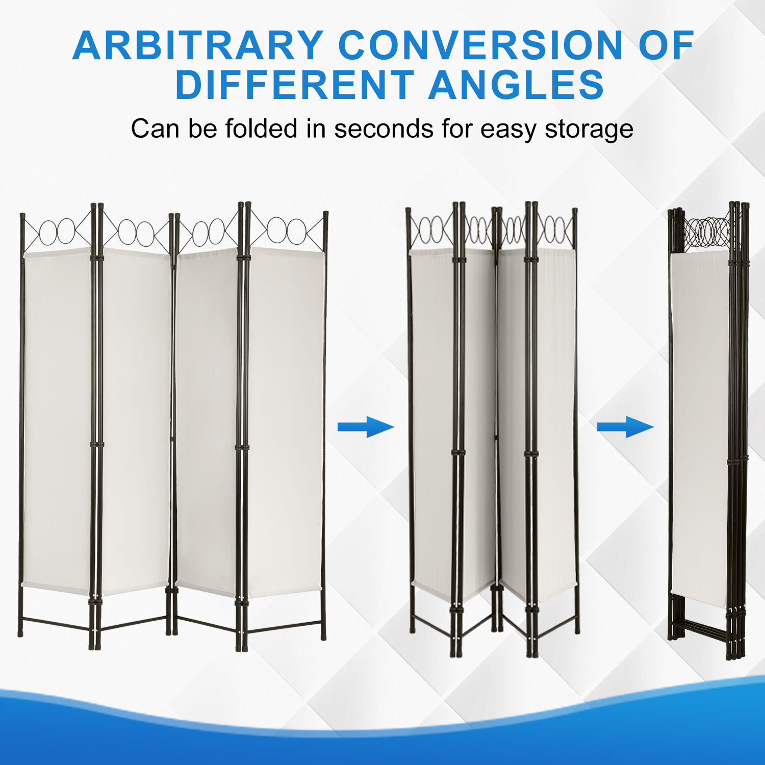 4 Panel Room Divider 6FT Steel Frame Screen Folding Privacy Divider Freestanding