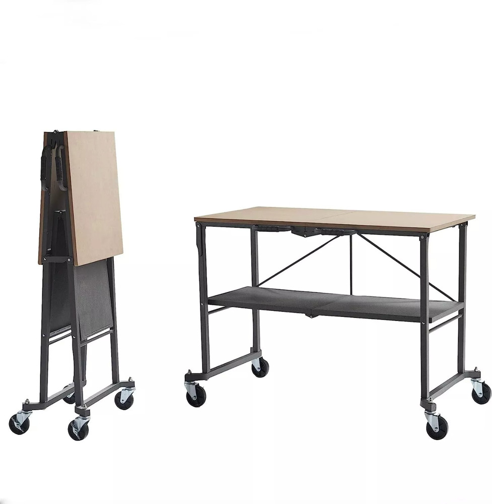 Folding Workbench Work Table w/ Wheels Bottom Shelf Storage for Workshop Garage