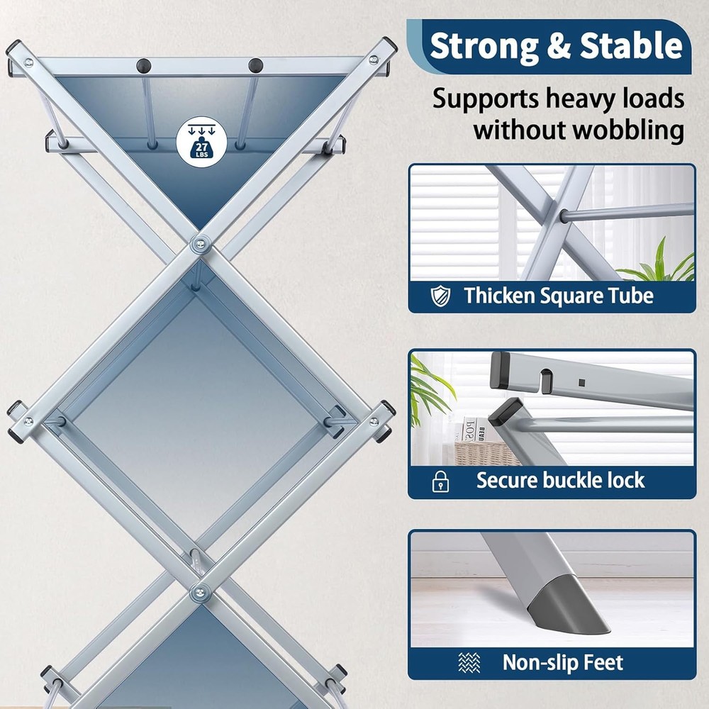 Foldable Clothes Drying Rack 3 Tier Laundry Drying Rack Collapsible Drying Rack