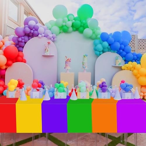 Rainbow Color Tablecloth Assorted Color Plastic Tablecloth Disposable Colorful