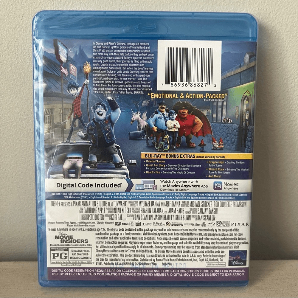 Disney Pixar Onward Blu-Ray DVD