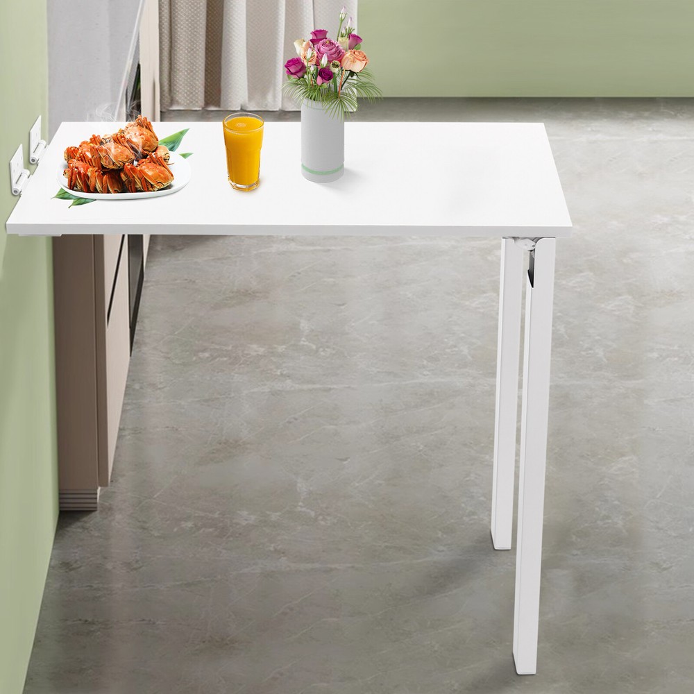 New L-Shape Modern Wall Mounted Foldable Table Wood Folding Dining Table White