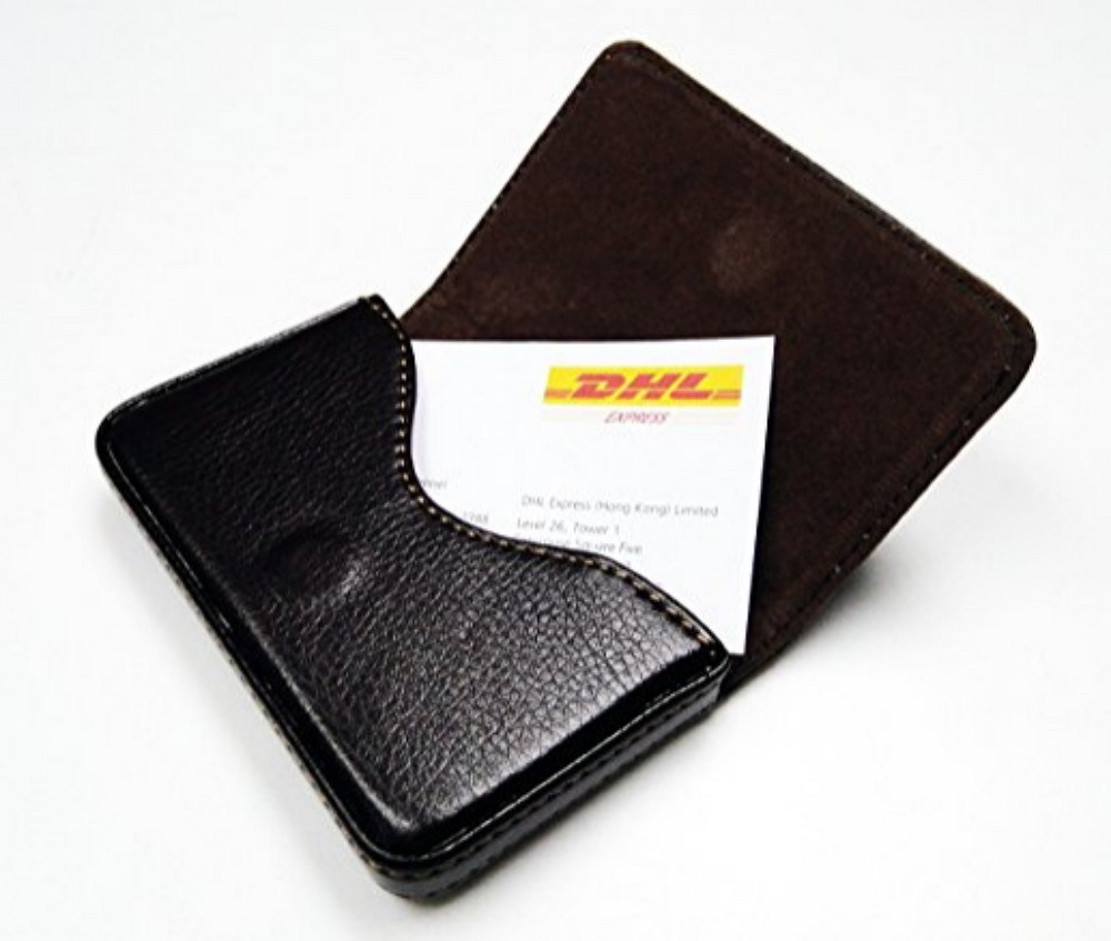 PU Leather Business Card Holder - Professional Pocket Wallet w Magnetic Closure