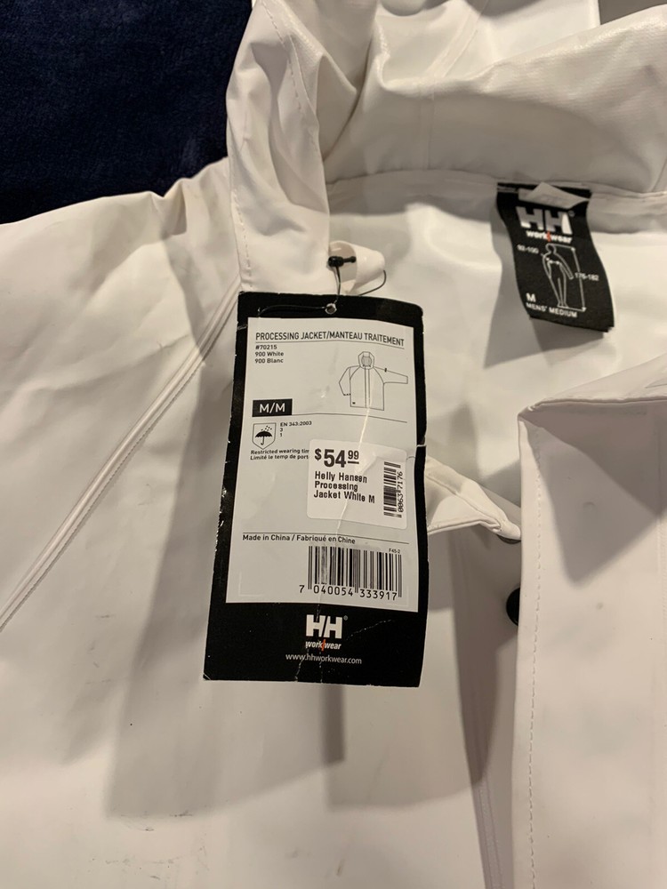 Helly Hansen 70215- M Polyvinyl White Processing Jacket with Hood New