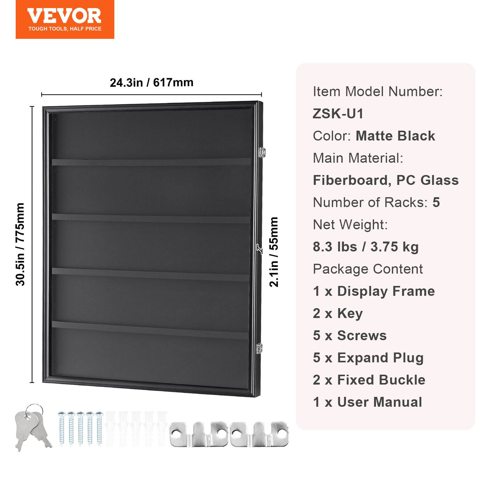 VEVOR 35 Graded Sports Card Display Case 24.3 x 30.5 x 2.1 in 98% UV Protection
