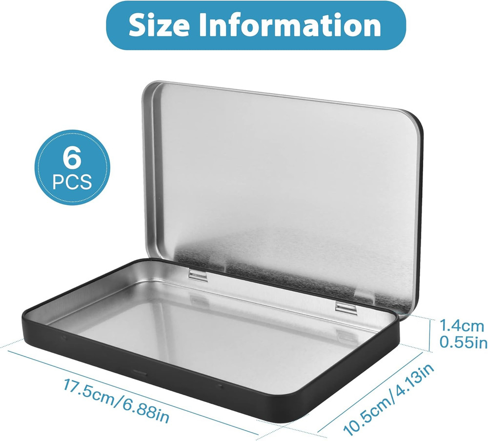 6 Pcs Metal Rectangular Hinged Tin Boxes with Lid, Mini Portable Empty Box Conta
