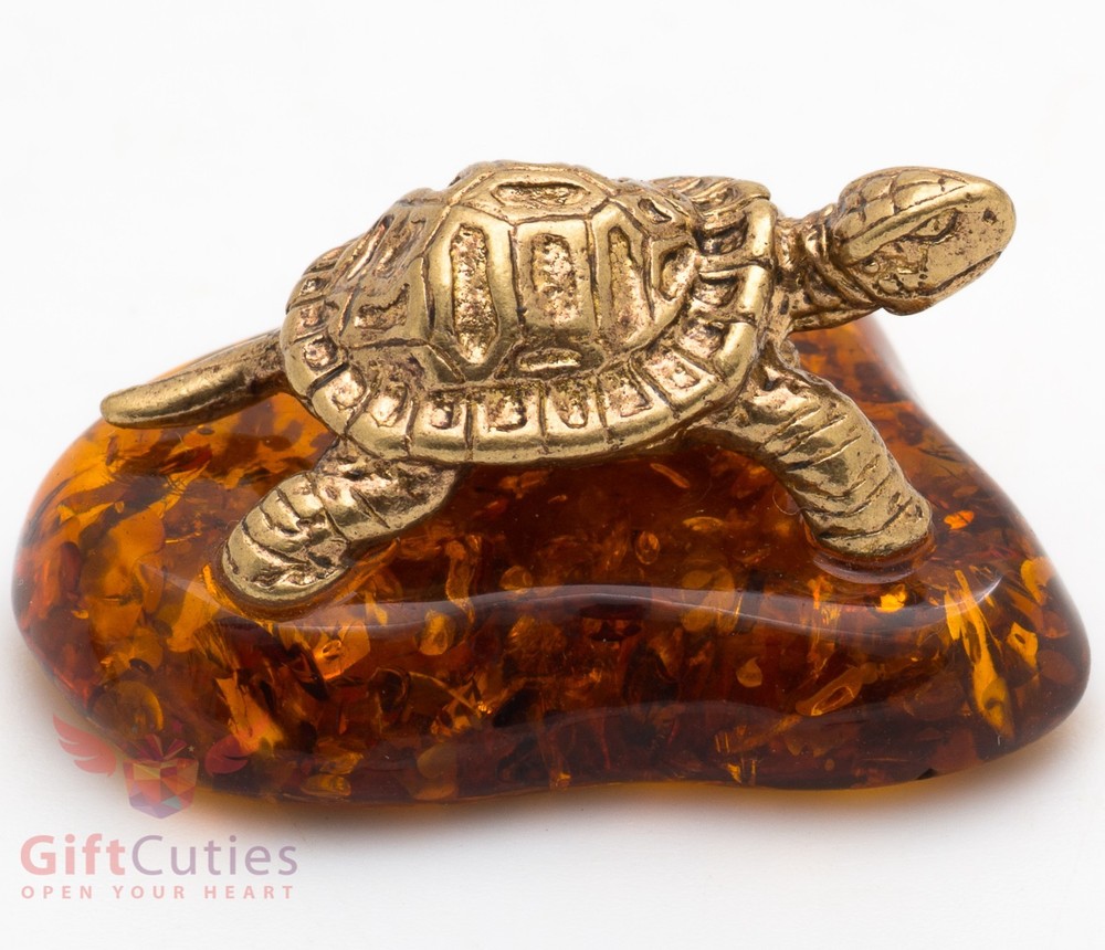 Solid Brass Amber Figurine Tortoise Turtle in Amber Shell talisman IronWork
