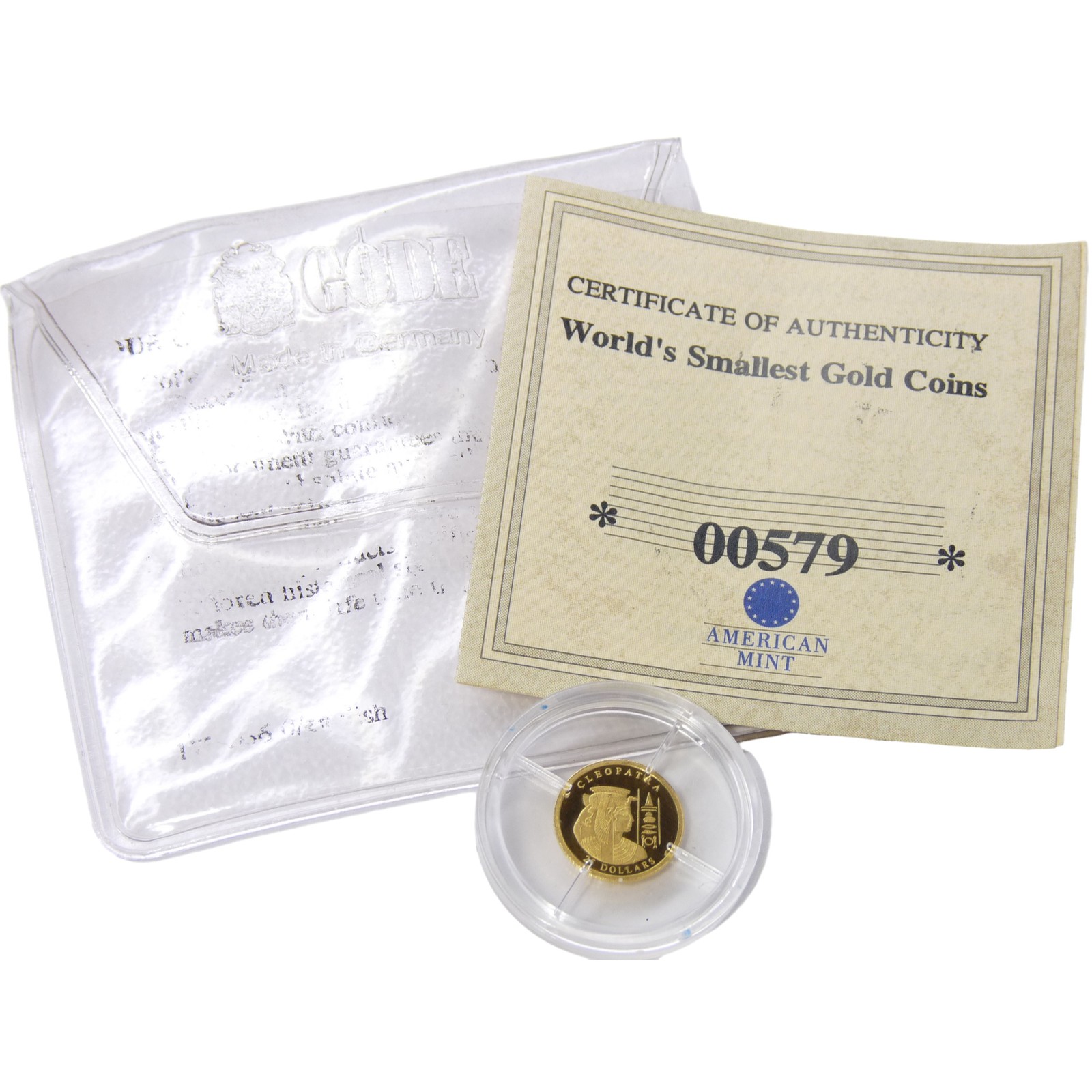 2003 Liberia $25 World's Smallest Gold Coin Cleopatra .999 Fine Gold w/ COA