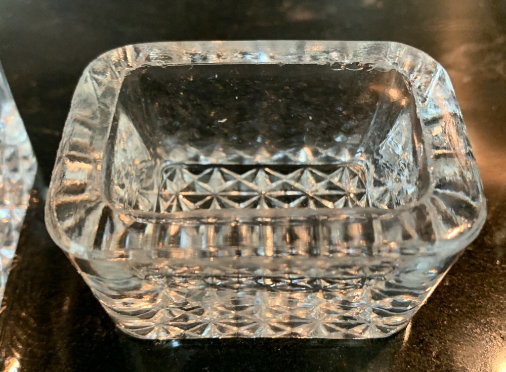 Lot 4 Vintage SALT CELLAR OPEN DIP CONDIMENTS Clear Cut Glass Rectangular Star