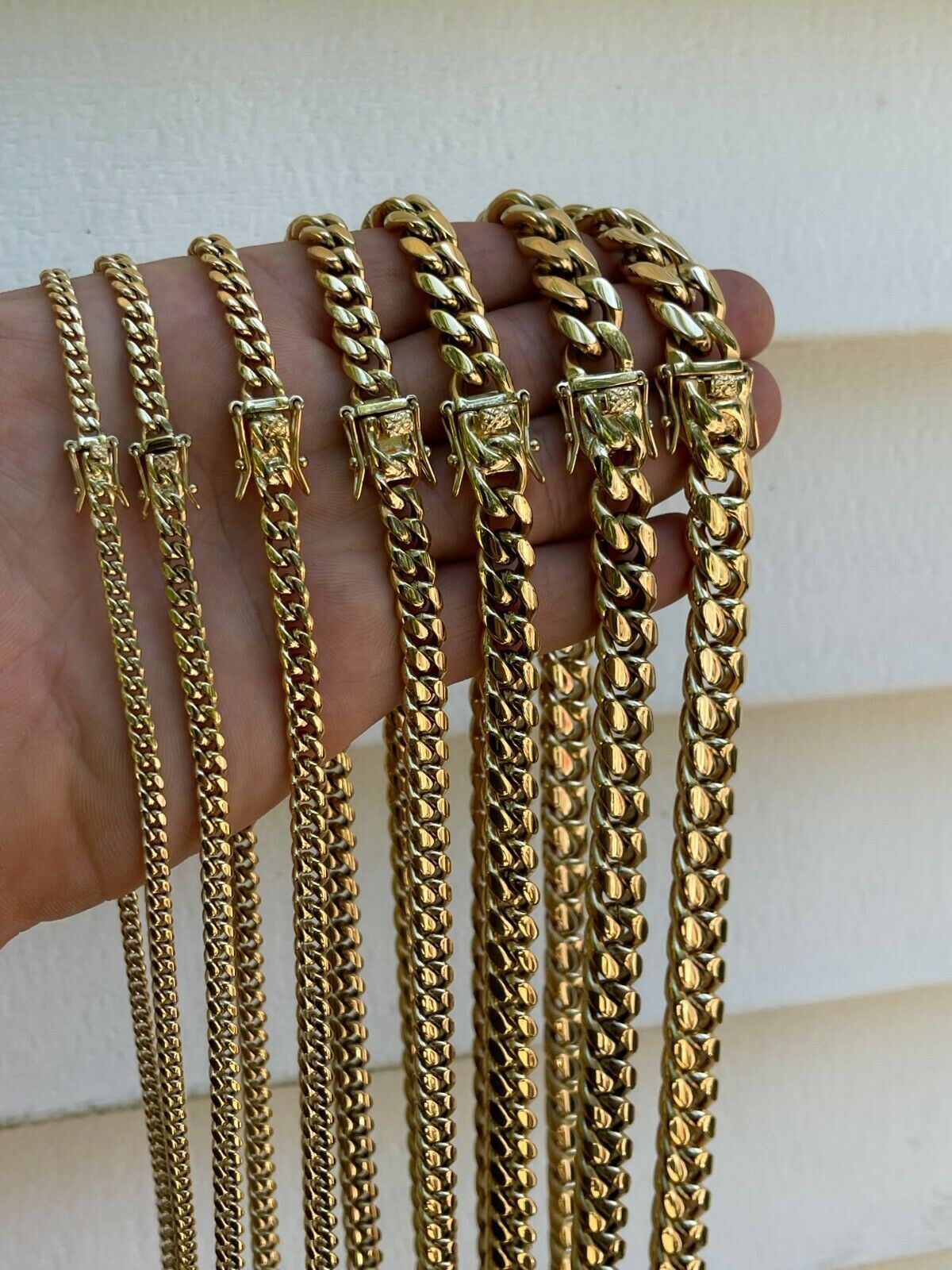 Miami Cuban Link Chain Necklace Bracelet 14k Gold Plated Stainless Steel 4-14mm