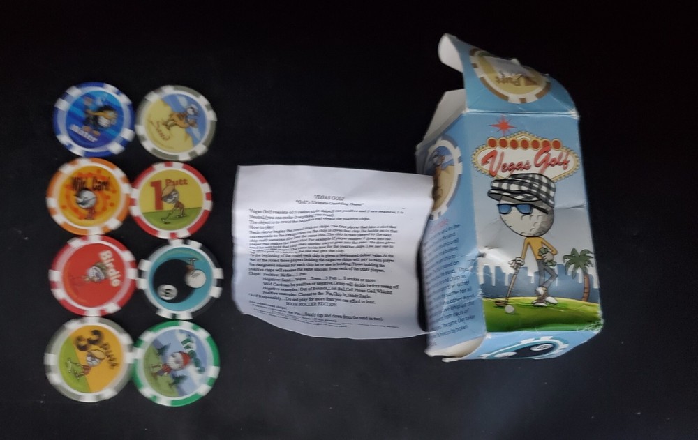 Vegas Golf Game Chips Includes 8 Vegas Chips, Suede Storage Bag, Instructions
