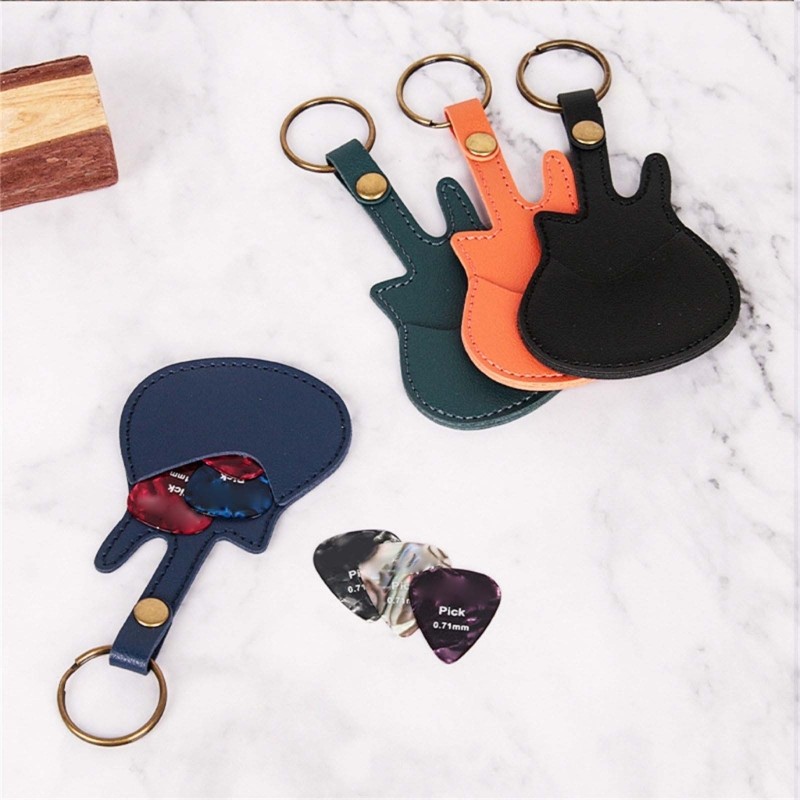 Guitar Shape Pick Storage Case Guitar Pick Bag Pick Container PU Texture
