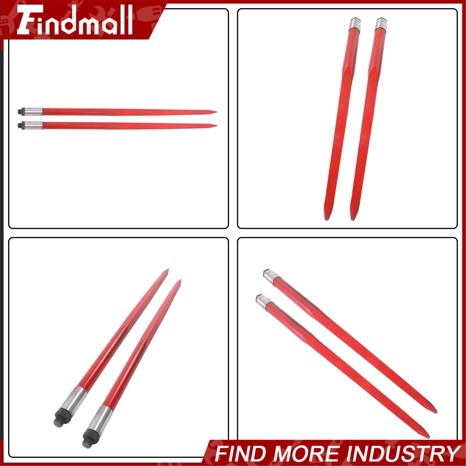 2-Pack Red Hay Bale Spear 49" 4500 lbs Capacity Spike Fork For Loaders Tractors