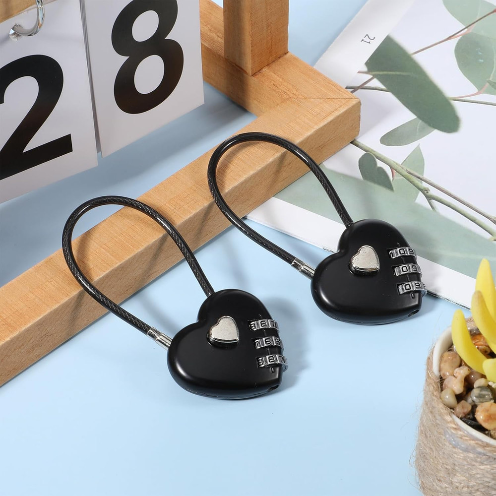 2 PCS 3 Digit Combination Padlock Heart Combination Locks Cute Combo Cable Lock