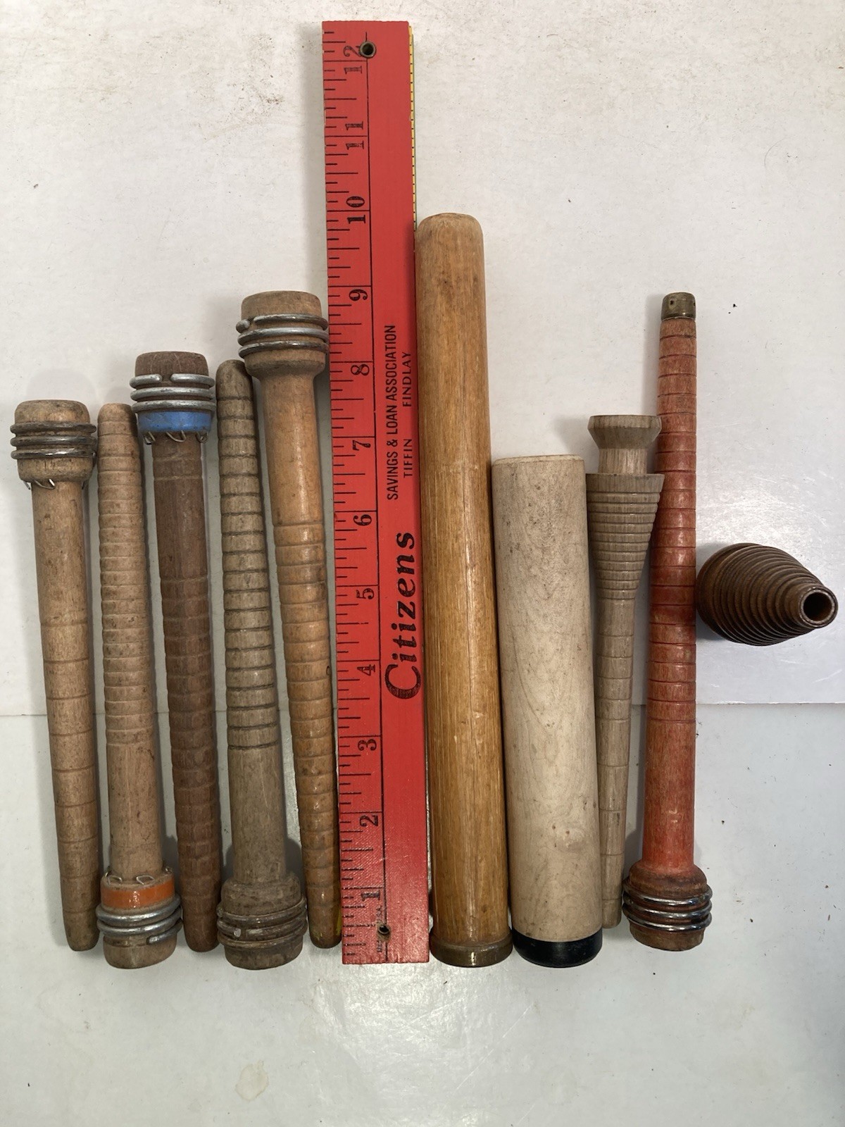 Wood Spools Bobbins Industrial Style 3"-9.75" Spindles Quills Mixed Lot-10