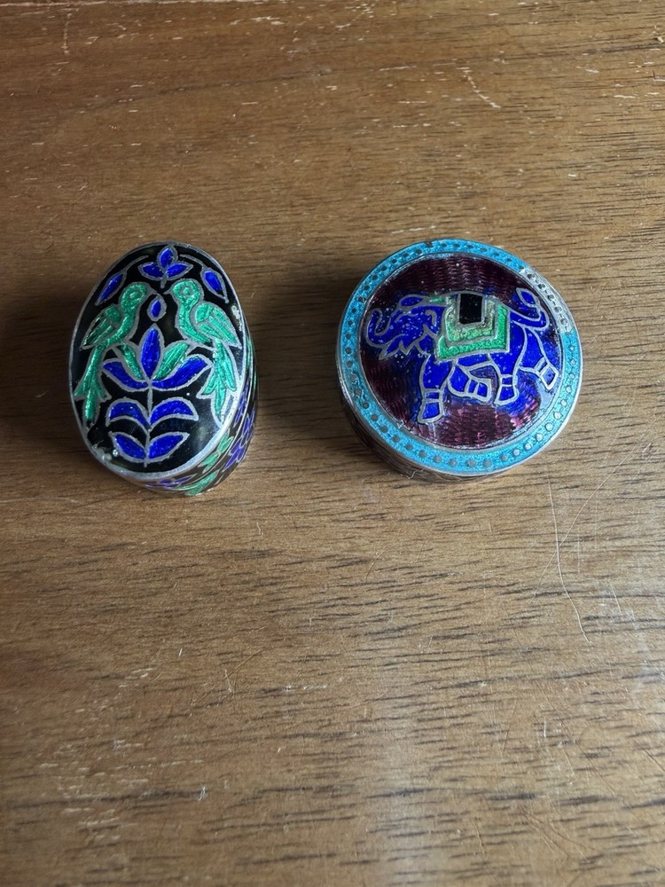 Vintage Two 925 Silver Enamel Pill Boxes
