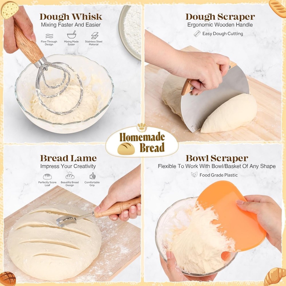 Sourdough Starter Kit with Proofing Baskets Bread Making Supplies Baking Tools