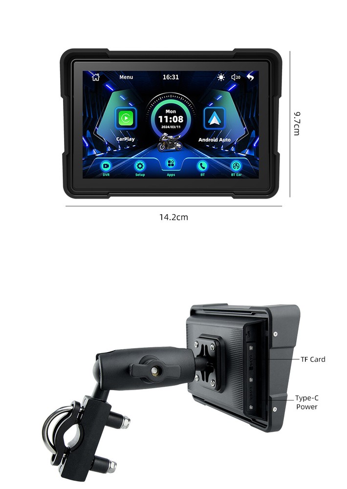 Universal Portable Linux Motorcycle Navigation 5"IPS Screen IP67 Carplay BT5.0