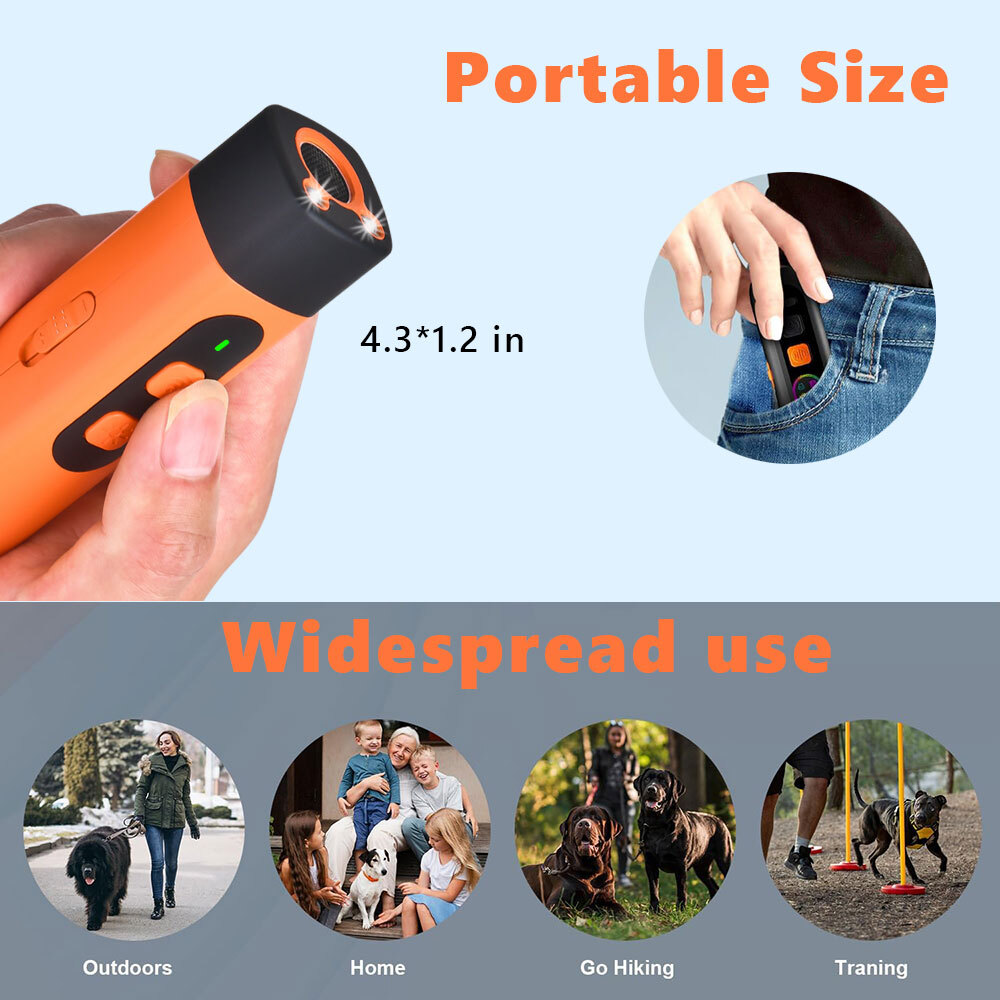 Ultrasonic Dog Repeller Anti Stop Bark Device Humane Pet Train Tool Flashlight