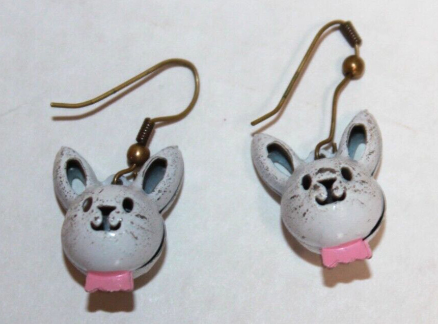 White Painted Metal Easter Bunny Earrings