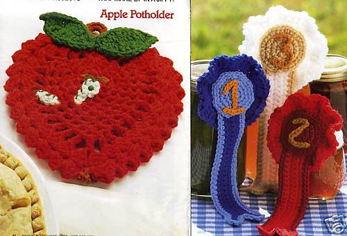 CUTE Apple Potholder /Ribbons/Decor/Crochet Patterns INSTRUCTIONS ONLY