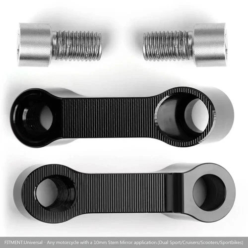 2Pcs Motorcycle Mirror Extender Riser Extension Bracket Blk 10mm M10