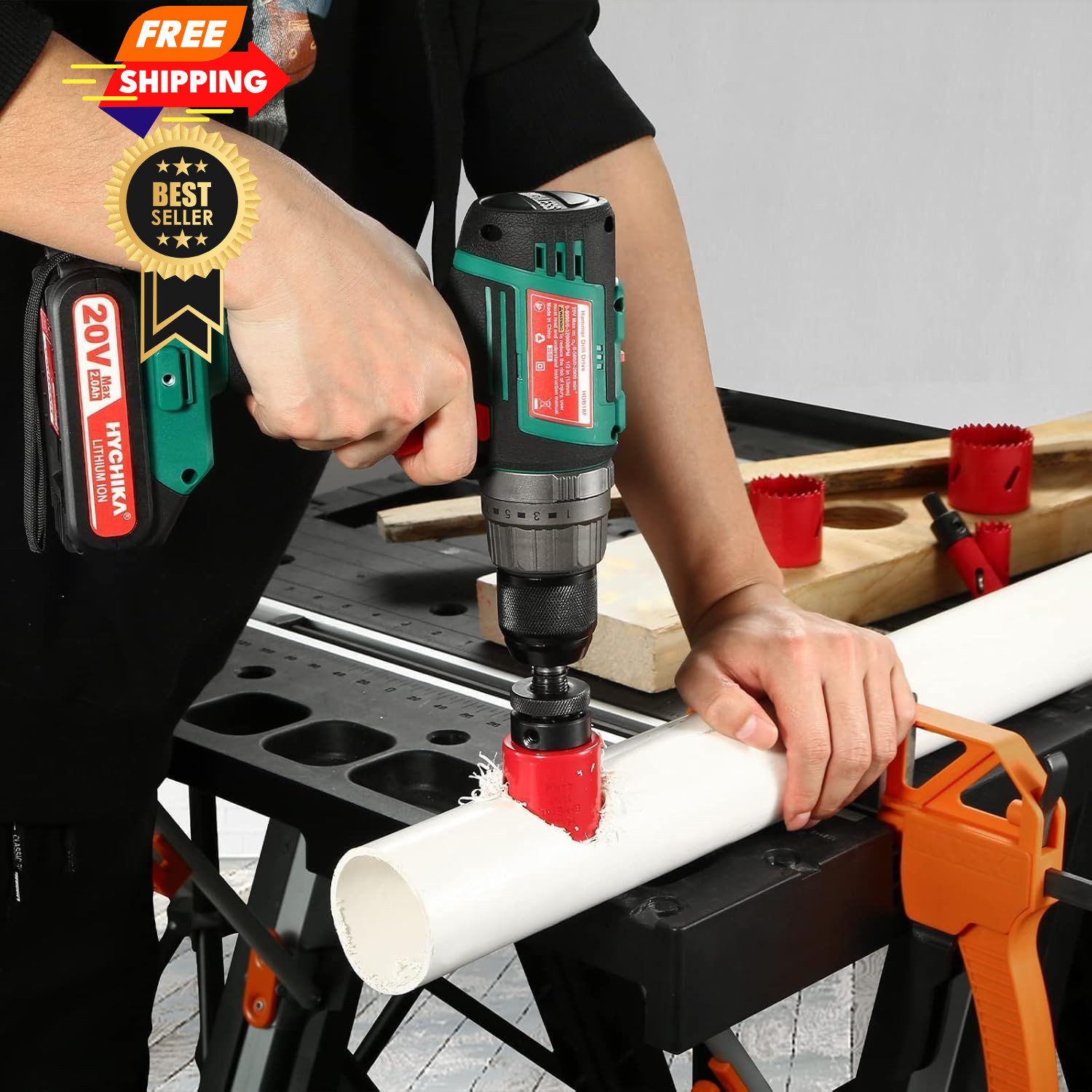 Bi-Metal Hole Saw Kit, HYCHIKA 17 Pcs High Speed 3/4 inch - 2-1/2 inch, Red