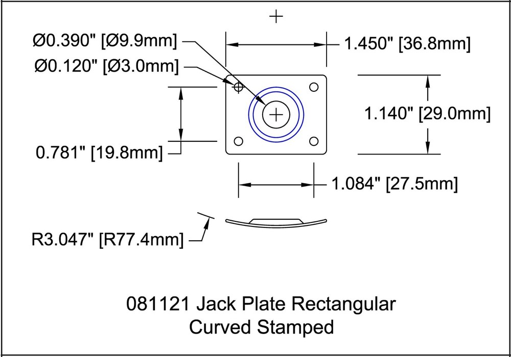 Jack Plate Rectangular Body Mount Chrome Bitterroot 081121CH
