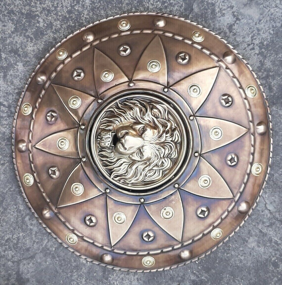 Lion Face Round Shield Medieval Iron Shield Knight Armor Shield Solid Steel Size