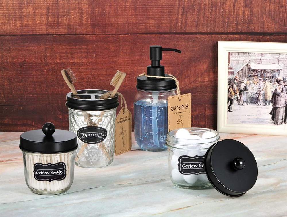Amolliar Mason Jar Liquid Soap Dispenser -Rustproof Stainless 2 Pack, Black