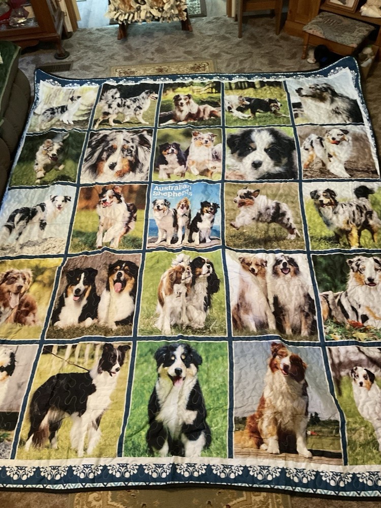 KING-SIZED “AUSTRALIAN SHEPHERD” Lt. Wt. BEDSPREAD- New! BEAUTIFUL
