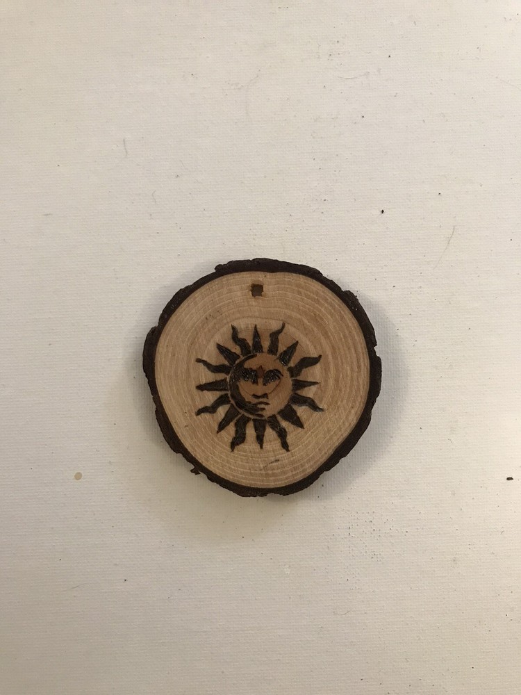 2.5” Hand Burned Pyrography Ornament “Sun And Moon”