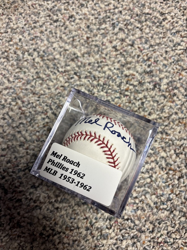 Mel Roach Autographed Baseball & Case, Phillies, OMB