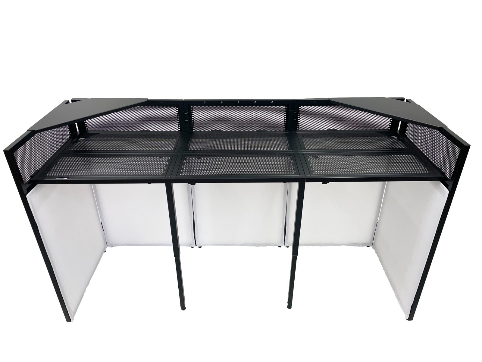 Mega 73" Wide DJ Event Facade White/Black Scrim Booth Two Top Corner Table Tops