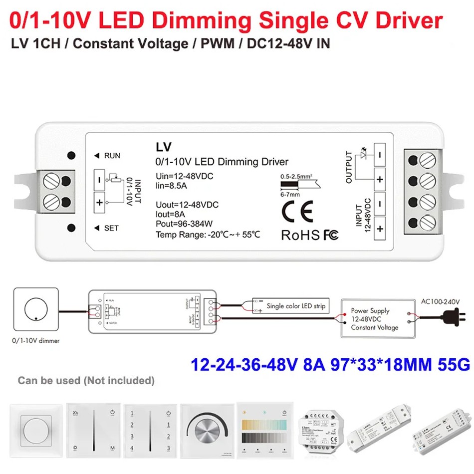 0/1-10V Tuya WiFi Zigbee AC Push LED Dimmer Switch Wireless 2.4G RF Controller