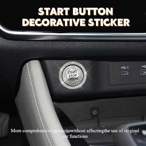 Bling Crystal Car Engine Start Ring Sticker, Push Start Button Cover, White