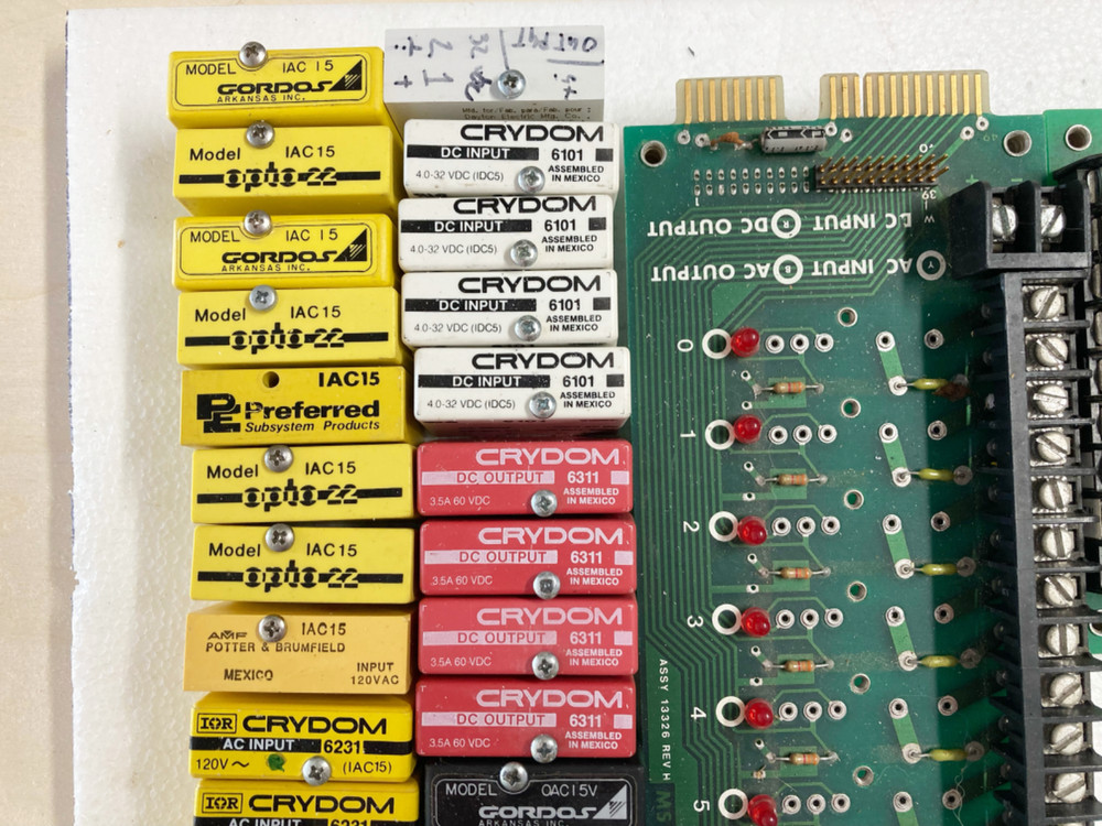 Crydom, Gordos, Opto22, etc, AC DC input output modules, mounting boards
