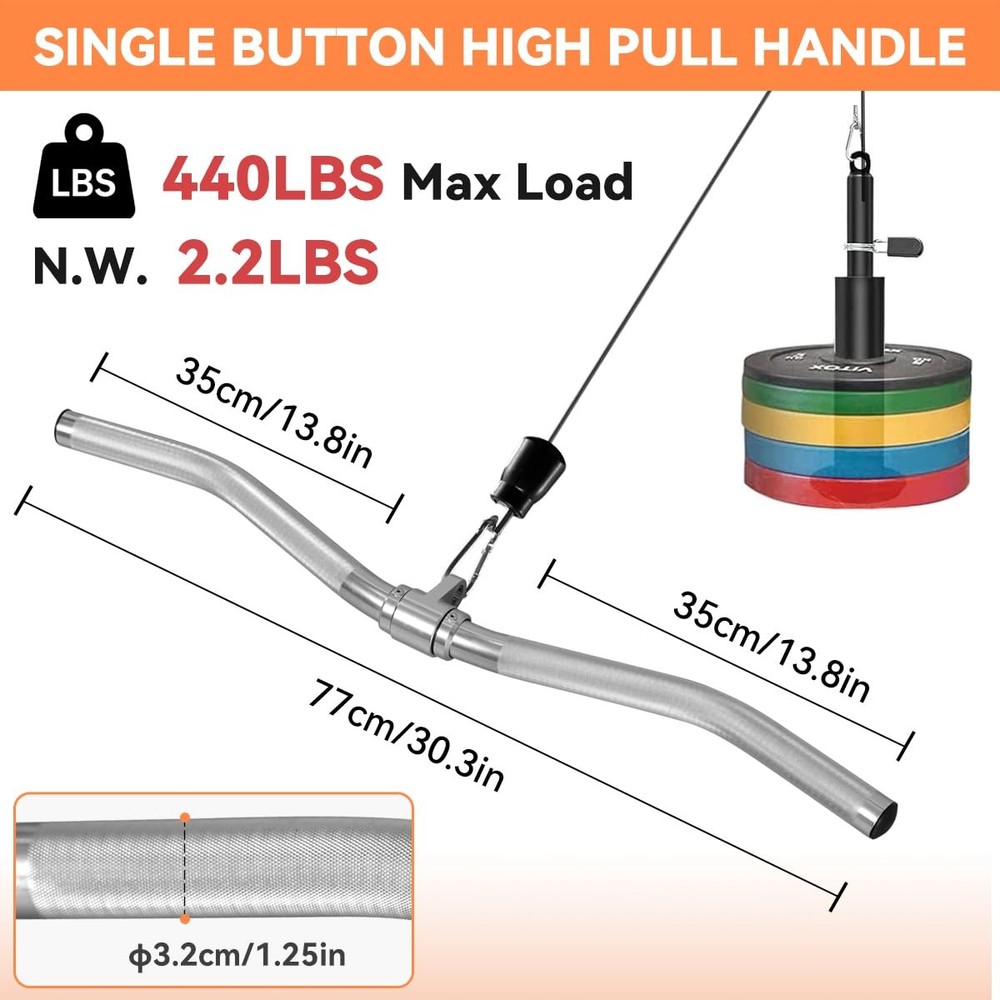 Cable Machine Attachment, lat pull down bar, Lightweigh Aluminum Tricep Strai...