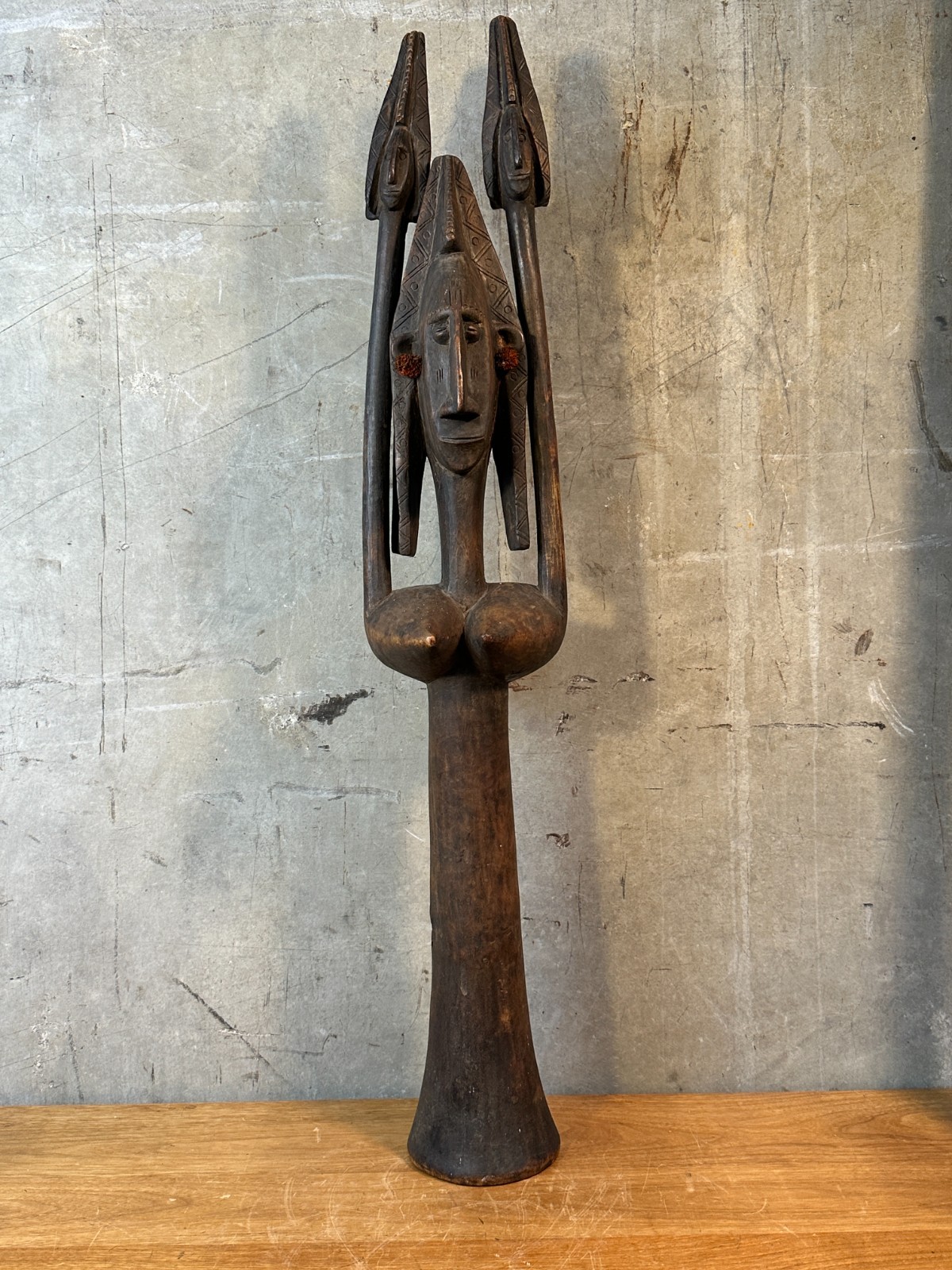 AFRICAN SCULPTURE - Large Bamana Rhythm Pounder Female Janus 19th C 38"