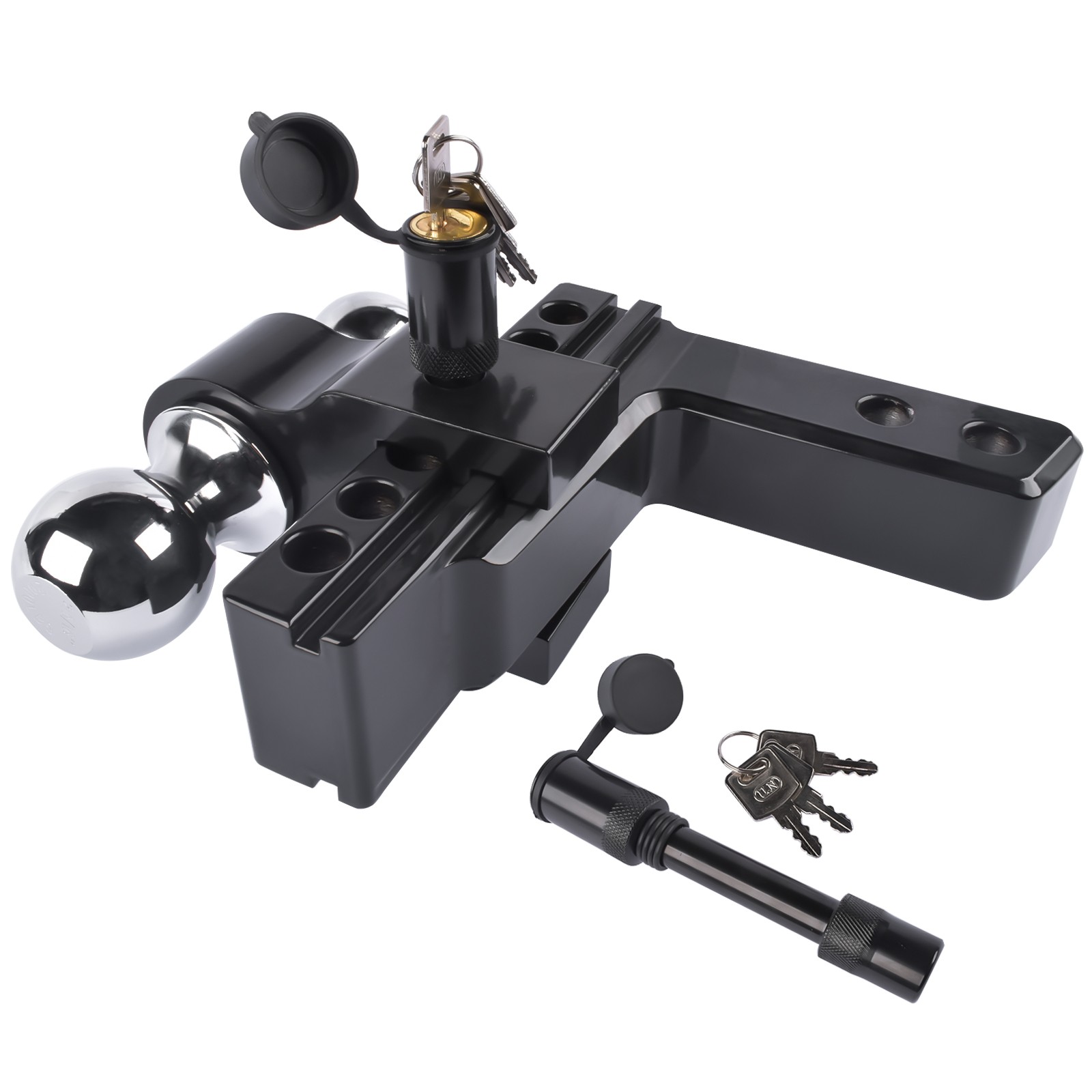 Dual Ball Adjustable Trailer Hitch with Lock, 2-Inch Receiver, 6-Inch Drop/Rise