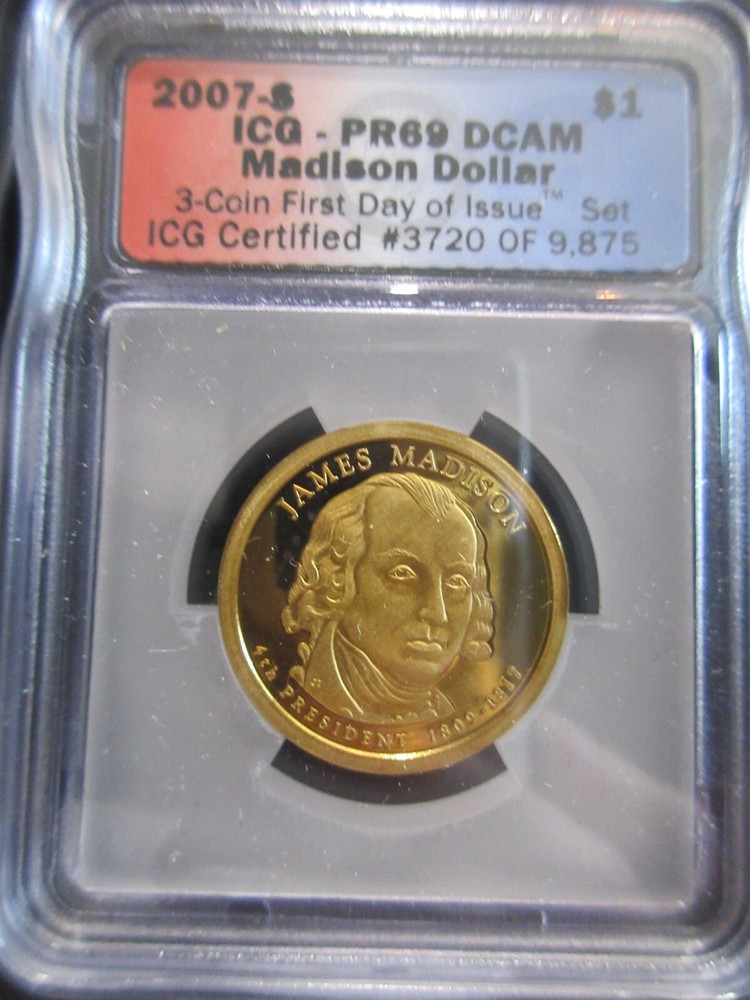 US Mint 2007-S James Madison Presidential Dollar Program ICG MS67