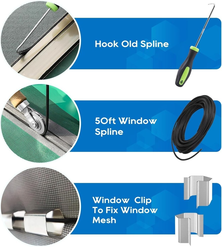 All-in-One Window Screen Kit with 59x106 Mesh, Roller, Clips for Quick Repairs