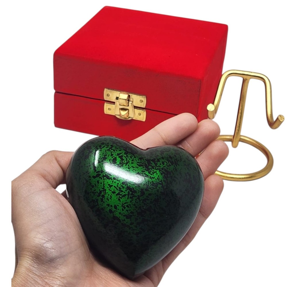 Custom Green Heart Cremation Keepsake Urn for Ashes with Display Stand & Box