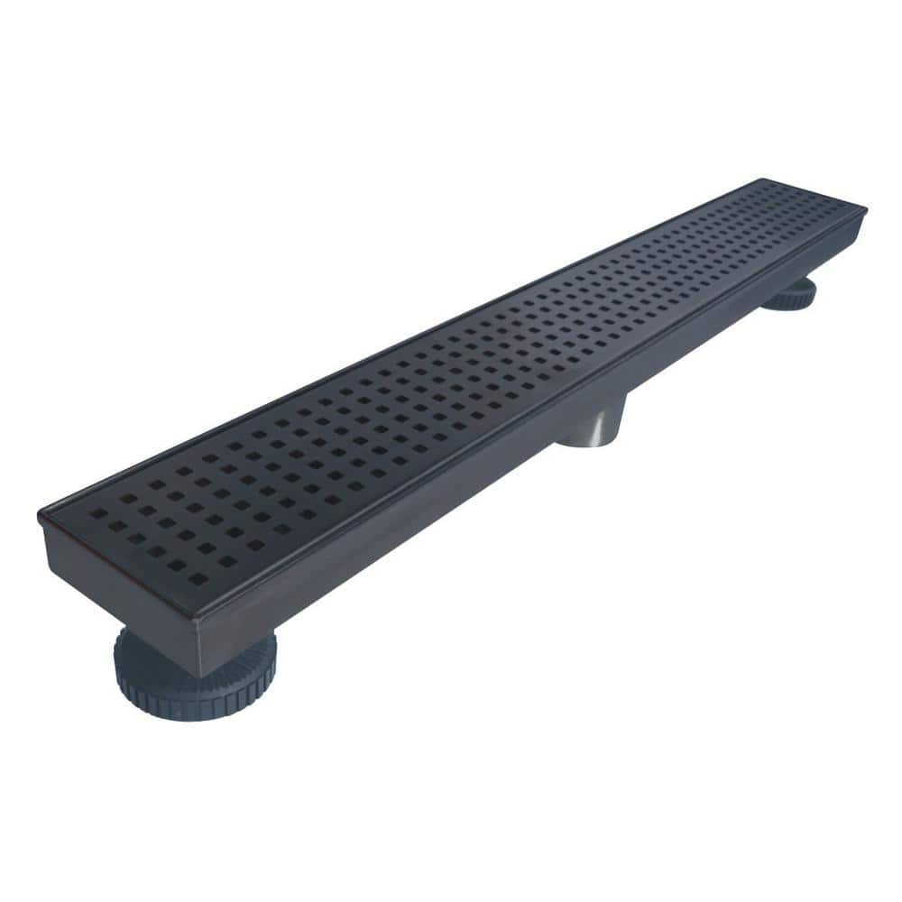 RELN 28 in. Matte Black Linear Shower Drain with Square Pattern Drain Cover