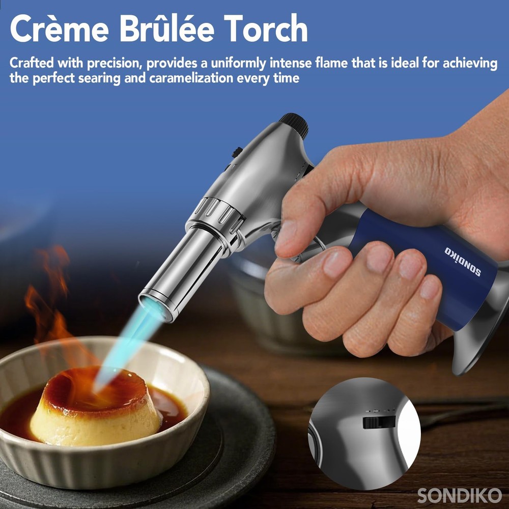 Sondiko Dual Adjustable Flame Butane Torch Lighter, Mini Small, Grey & Blue