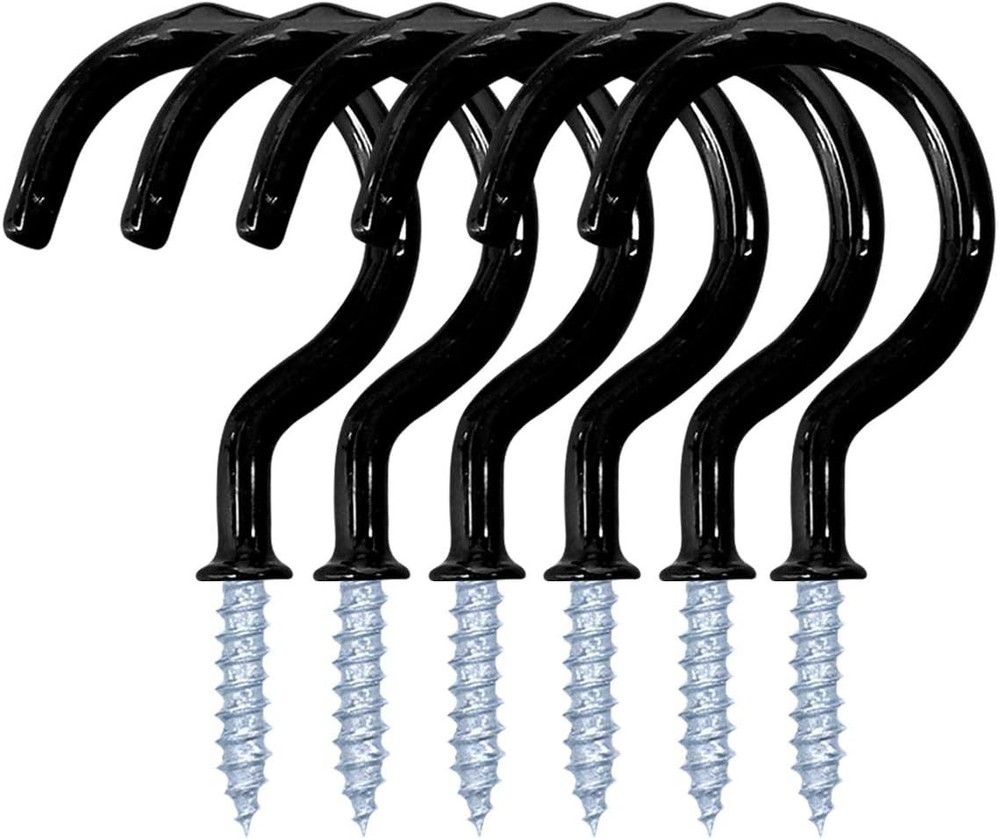 yuntop 12 Pack Vinyl Coated Ceiling Hooks, Multi-Function 1-1/4 Inch, Black
