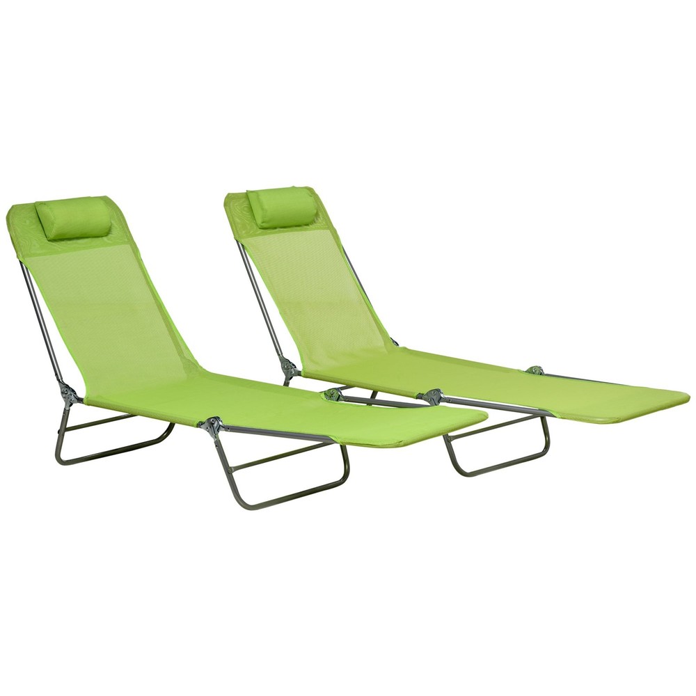 Spacious Reclining Chair Set, 2-Pack, Mesh Seat, Foldable, Yard Use, Green