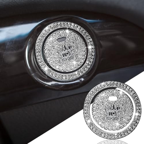 Bling Crystal Car Engine Start Ring Sticker, Sparkling Rhinestone Push White2
